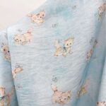 Partial Fold Light Blue Kitten Fabric Sample, Soft Pale Blue Cat Print Cloth