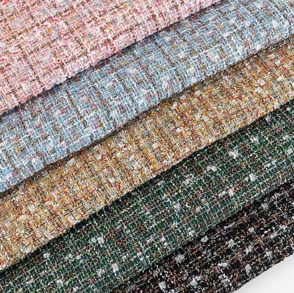 Luxury Plaid Tweed Fabric Pink & Earth Tone Metallic Plaid Layered Drape