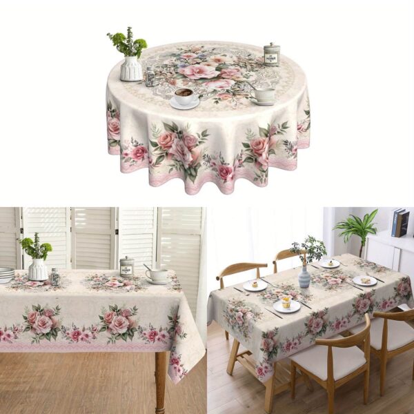 Vintage Floral Tablecloth Round & Rectangular Multi Size Display Print Detail Shot