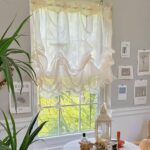 Jelly Sheer Roman Curtain real home install shot, beige pull up sheer curtain hanging on bedroom window