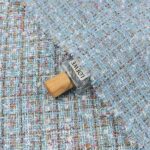 Luxury Plaid Tweed Fabric Light Blue Metallic Plaid Flat Sample With Stamp Prop