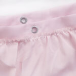 Kids Princess Shower Curtain pink fabric & metal grommet close-up, opaque polyester ruffle detail, rust-proof hanging eyelets for girls bathroom curtain