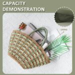 Sage Green Color Block Straw Tote Bag Capacity Demonstration With Polyester Lining Display