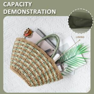 Sage Green Color Block Straw Tote Bag Capacity Demonstration With Polyester Lining Display
