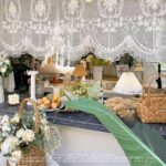 Lace Ruffled Cafe Curtain full kitchen interior display, vintage white embroidered lace half window curtain, cottage home decor, free self-adhesive tape included, no curtain rod