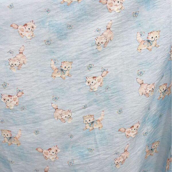 lFlat Lay Light Blue Kitten Fabric Wide Texture Display, Vintage Animal Print