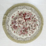 European Floral Round Doily, Hollow Lace Trim Polyester Deep Red Floral Decor Doily