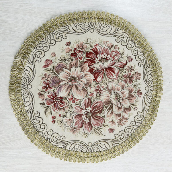 European Floral Round Doily, Hollow Lace Trim Polyester Deep Red Floral Decor Doily