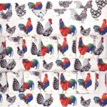 Vintage Rooster Print Canvas Egg Collecting Apron fabric close up shot