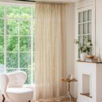 Beige Textured Rod Pocket Curtain, 100% Polyester Neutral Light Filtering Drape with Side Tassels, Curtain Rod Not Included