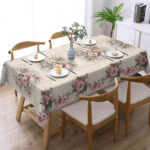 Vintage Pink Floral Rectangular Tablecloth Polyester Dining Table Decor Cover