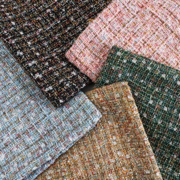 Luxury Plaid Tweed Fabric Multi Color Stack Drape Shot, Mixed Metallic Plaid Textures