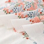 Off White Starry Embroidery Linen Fabric Soft Wrinkle Drape Sample, Floral Embroidered Summer Sewing Cloth