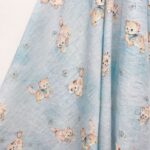 Light Blue Kitten Fabric Soft Hanging Drape Shot, Vintage Cat Print Rayon Spandex Cloth