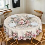 Vintage Floral Round Polyester Tablecloth Daily Family Dining Decor Cover