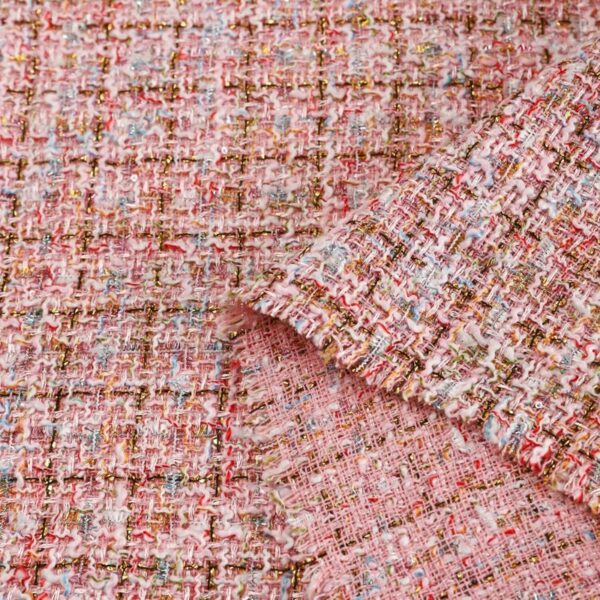 Luxury Plaid Tweed Fabric Pink Multi-Tone Metallic Plaid Fold Texture Shot