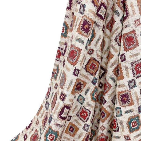 Boho Ethnic Geometric Print Rayon Spandex Fabric Drape Sample, Multi-Tone Tribal Dress Material