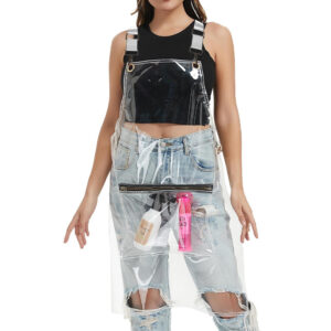 Transparent Waterproof Salon Apron black see-through model display with zipper pocket