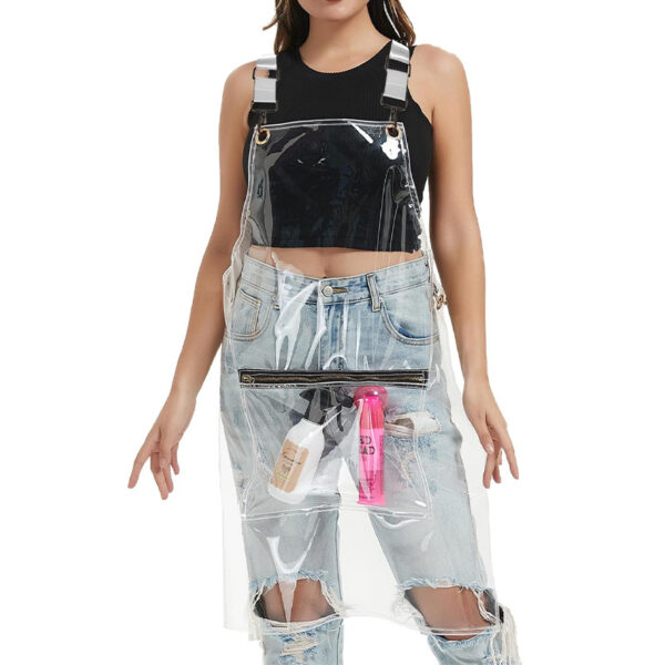 Transparent Waterproof Salon Apron black see-through model display with zipper pocket