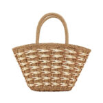 Khaki Solid Woven Straw Tote Bag Women Daily Summer Outfit Shoulder Purse
