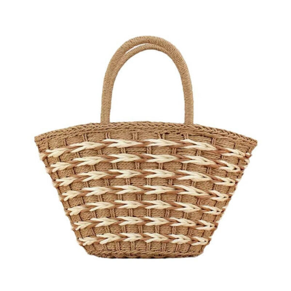 Khaki Solid Woven Straw Tote Bag Women Daily Summer Outfit Shoulder Purse