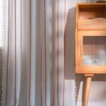 Orange White Striped Textured Sheer Curtain, Linen Look 100% Polyester Embroidered Farmhouse Window Drape, Rod Not Included