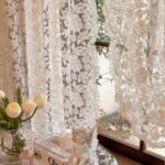 French Lace Sheer Curtain natural drape window shot, vintage rococo embroidered cream sheer half curtain, 51–106in heights fixed 49in width, soft light filtering fabric