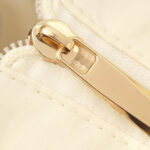 Quilted Nylon Tote Bag Gold Metal Zipper Hardware Close Up, Full Top Zipper Closure