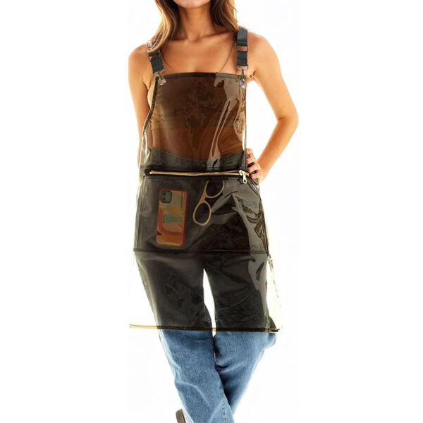 Transparent Waterproof Salon Apron coffee brown wearable shot with storage pocket