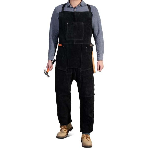 Black Split Leg Cowhide Welding Apron male model front wearing photo