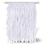 Kids Princess Shower Curtain white full front shot, single layer ruffle opaque polyester girls bath curtain 71x71 inch