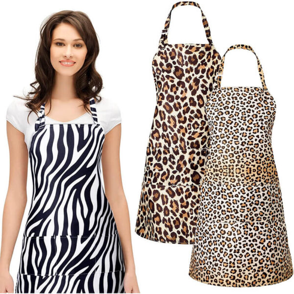 Small Leopard Print Polyester Nail Art Apron female model front wearing photo