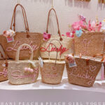 Assorted Custom Decor Straw Tote Bags with floral letter applique in large & small size