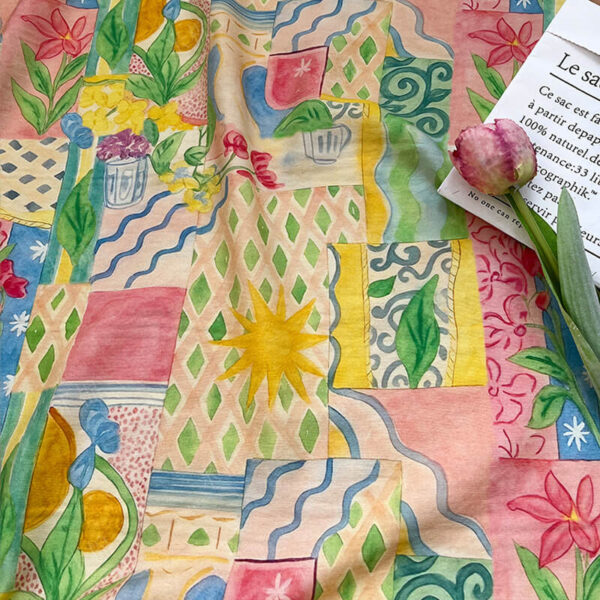 Watercolor Patchwork Floral Fabric Hanging Drape Sample, New Chinese Style Cotton Nylon Qipao Hanfu Cloth