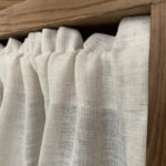 Rustic Linen Cafe Curtain natural drape fold shot, semi sheer faux linen half window curtain soft wrinkle-free drape effect