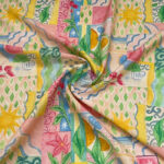 Watercolor Patchwork Floral Fabric Soft Wrinkle Drape Texture Shot, Oriental Floral Printed Cloth