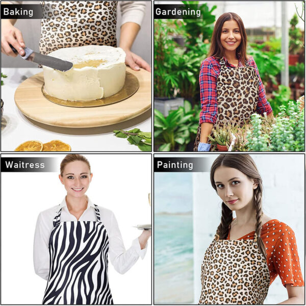 Leopard Zebra Print Nail Art Apron multi-scene model wearing for baking gardening salon