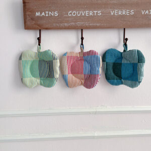Apple-Shaped Plaid Fabric Coaster Set, Farmhouse Cotton Cup Mats