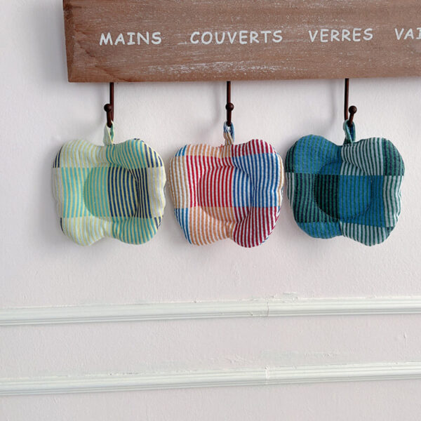 Apple-Shaped Plaid Fabric Coaster Set, Farmhouse Cotton Cup Mats
