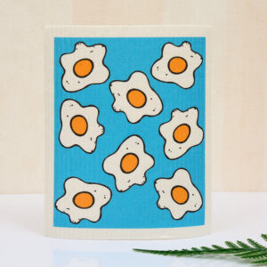 natural pulp kitchen towel with cute fried egg food print, absorbent eco-friendly biodegradable kitchen dish towel