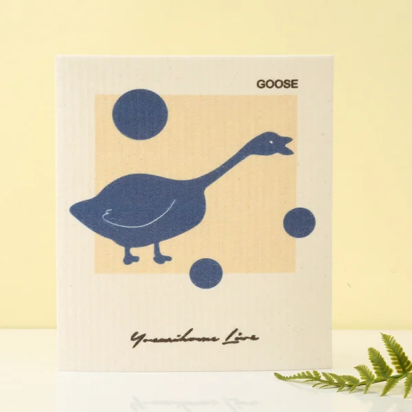 cute cartoon organic kitchen towels with blue goose print, eco-friendly pulp cotton tea towel for baking & table wiping
