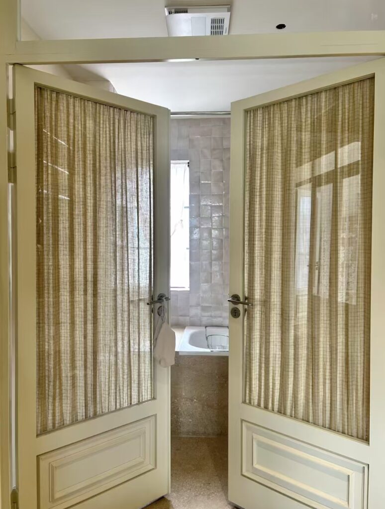 Fixed decorative curtain for French doors, top and bottom secured curtain, non-drafting curtain for glass door and window decor