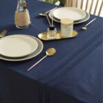 rectangle cotton table cloth, navy blue textured cotton table cloth for elegant home dining