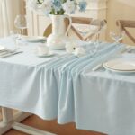 rectangle cotton table cloth, light blue wrinkled cotton table cover for indoor farmhouse dining