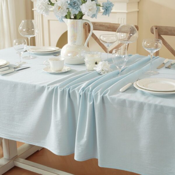 rectangle cotton table cloth, light blue wrinkled cotton table cover for indoor farmhouse dining