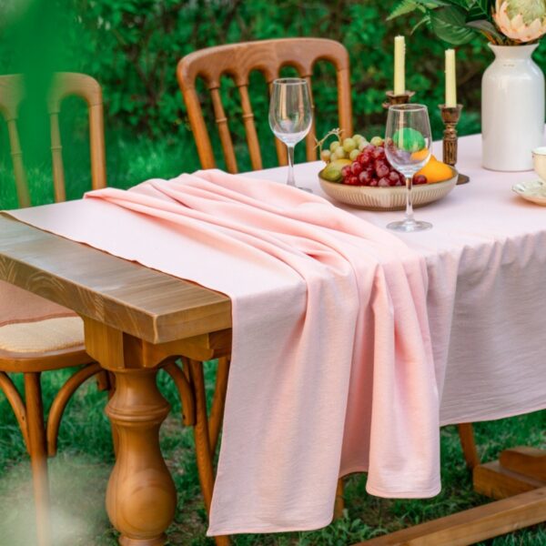 rectangle cotton table cloth, blush pink wrinkled cotton table cover with natural draping