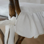 dining chair seat cover with elegant ruffled frilled hem, white washable farmhouse chair seat protector for dining room and kitchen