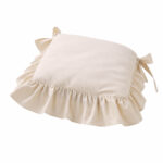 off white ruffled chair seat cover with bow tie straps, cute dining room chair seat cover for shabby chic home decor