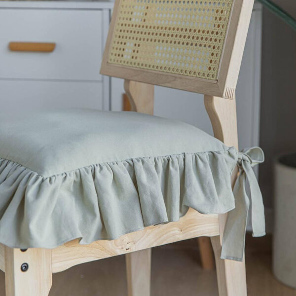 sage green dining chair seat cover with gathered ruffle, soft fabric chair seat cover for farmhouse kitchen dining