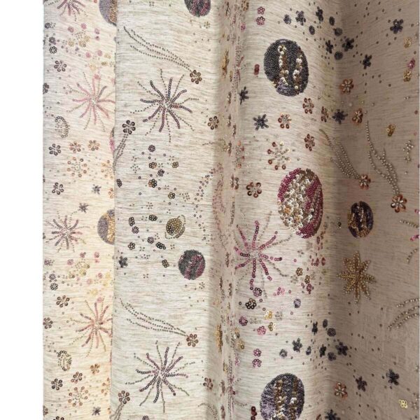 vintage floral print curtain panel, beige botanical pattern window curtain for living room bedroom, soft textured semi-sheer drapery